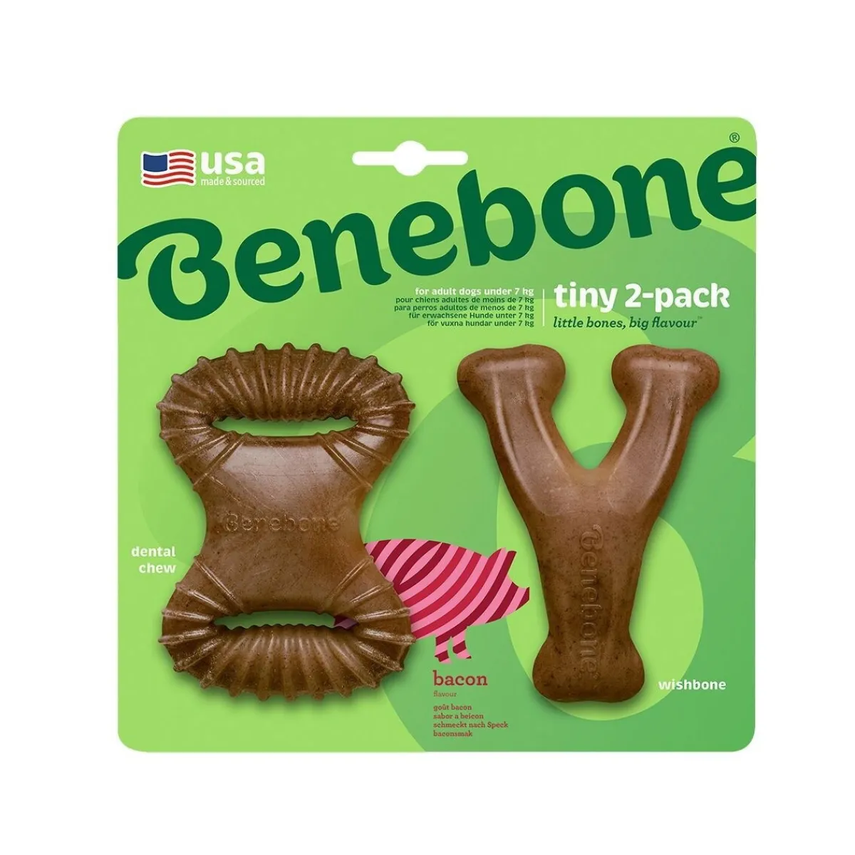 2 kpl - Dental Chew/Wishbone Bacon Tiny>Benebone