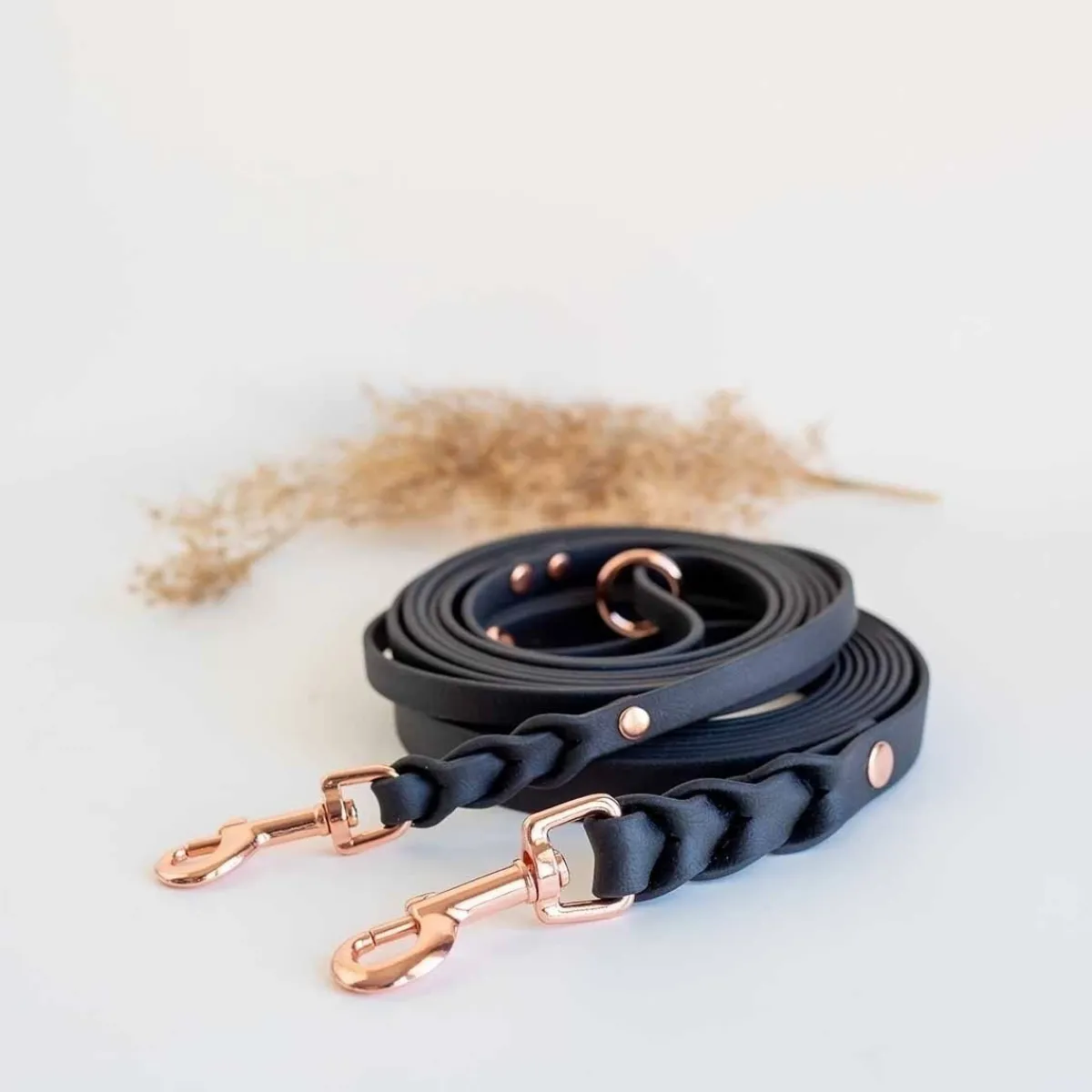 BioThane-hihna Braid, musta/ruusukulta>Tyylivoitto Clearance