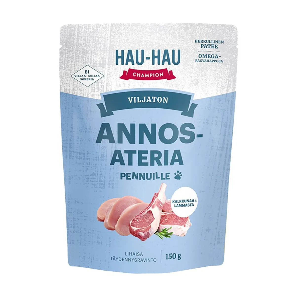 Hau-Hau Champion Viljaton ateria pennuille kalkkuna-lammas 150 g>Hau Hau Champion New