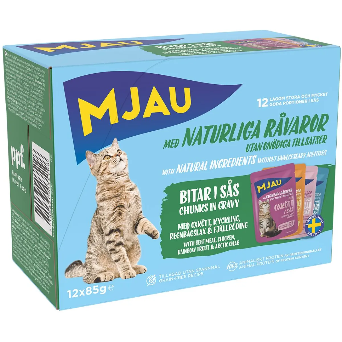 Multipack lihaa ja kalaa kastikkeessa 12 x 85 g>Mjau Outlet