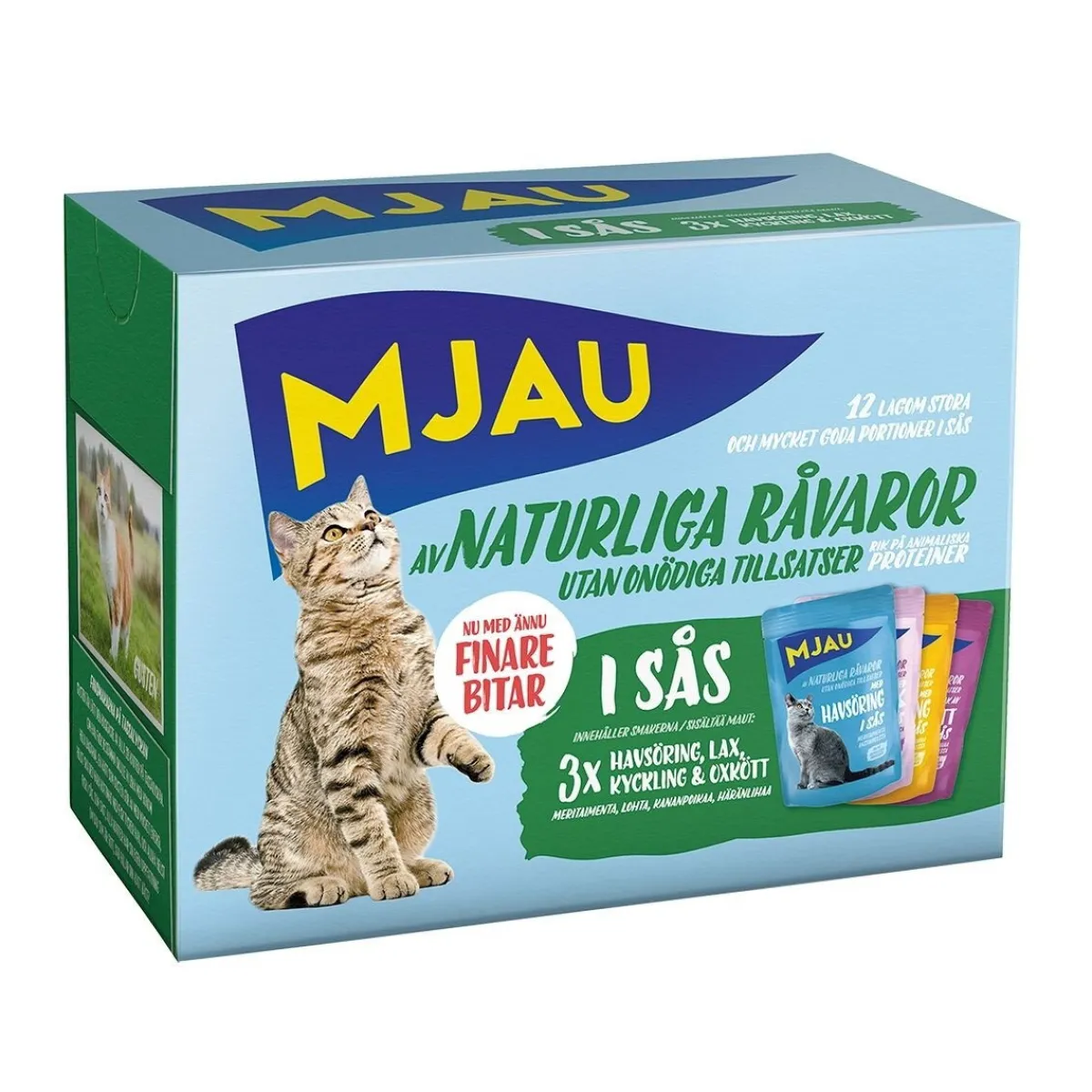 Multipack lihaa ja kalaa kastikkeessa 12 x 85 g>Mjau Outlet