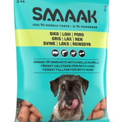 raaka täysravinto aktiiviselle koiralle, possu, lohi, poro 3 kg>Smaak Best