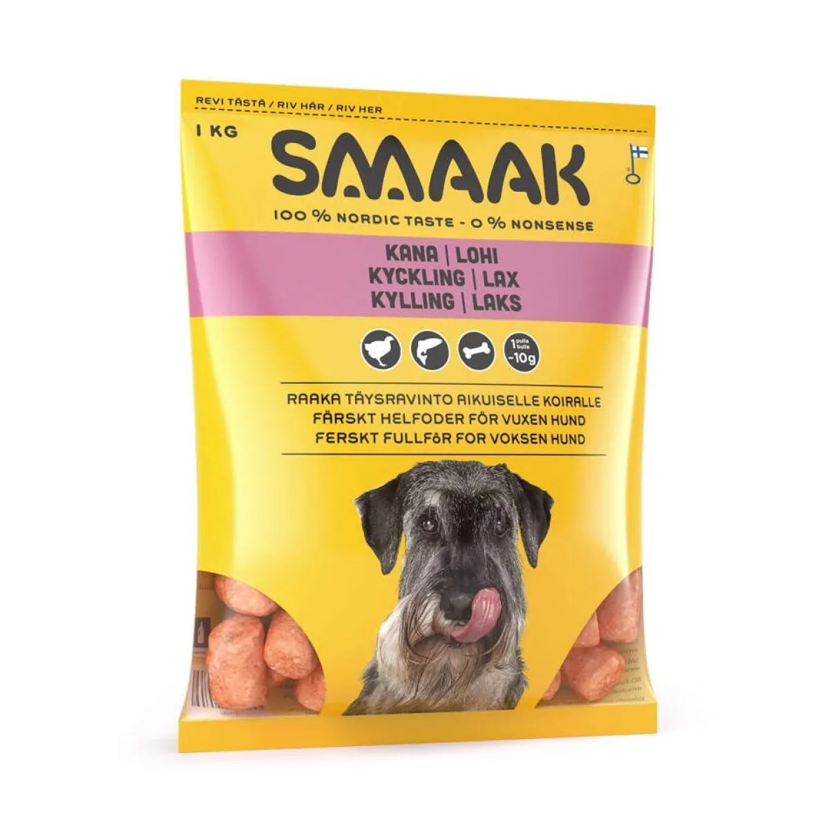 Raaka täysravinto Kana & Lohi 1 kg>Smaak
